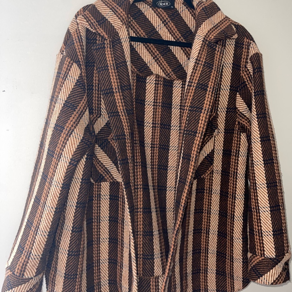 Cider Brown and Black Plaid Teddy Jacket